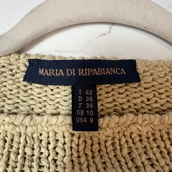 Maria di Ripabianca linen cotton blend sweater Sz 8 beige cropped cutout Italy - Picture 3 of 6